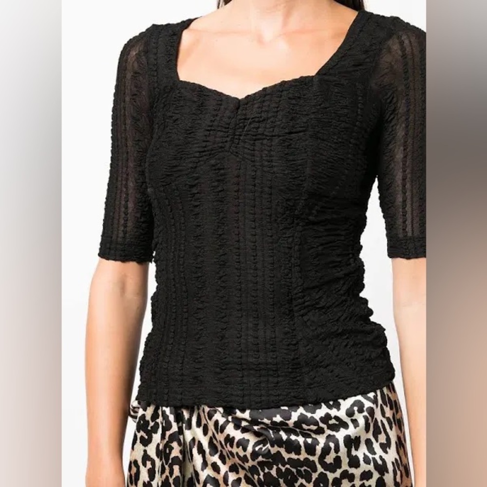 GANNI Black Ruched Lace Shirt